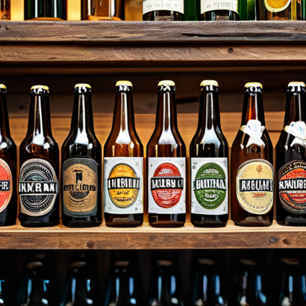 **

"A collection of artisanal beer bottles with unique and eye-catching label designs, displayed on a rustic wooden shelf in a trendy Milanese bar, fully clothed, appropriate content, safe for work, professional photography, perfect anatomy, natural proportions, well-formed hands, proper finger count, modest attire, family-friendly."

**