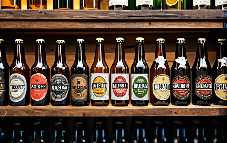 **

"A collection of artisanal beer bottles with unique and eye-catching label designs, displayed on a rustic wooden shelf in a trendy Milanese bar, fully clothed, appropriate content, safe for work, professional photography, perfect anatomy, natural proportions, well-formed hands, proper finger count, modest attire, family-friendly."

**